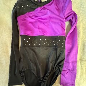 Purple and Black Sparkle Long-Sleeve Dance Leotard - Kids